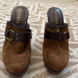 Lauren Ralph Lauren Brown Suede Clog Mules